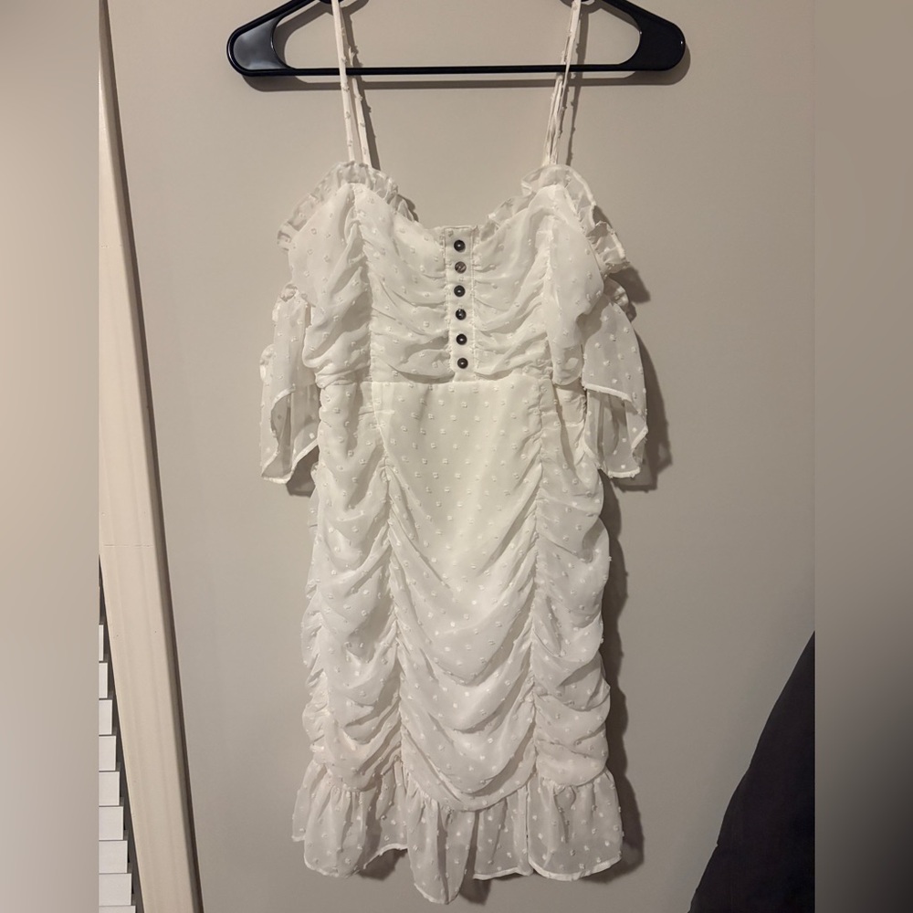 FAVLUX Cream Ruffled Mini Dress